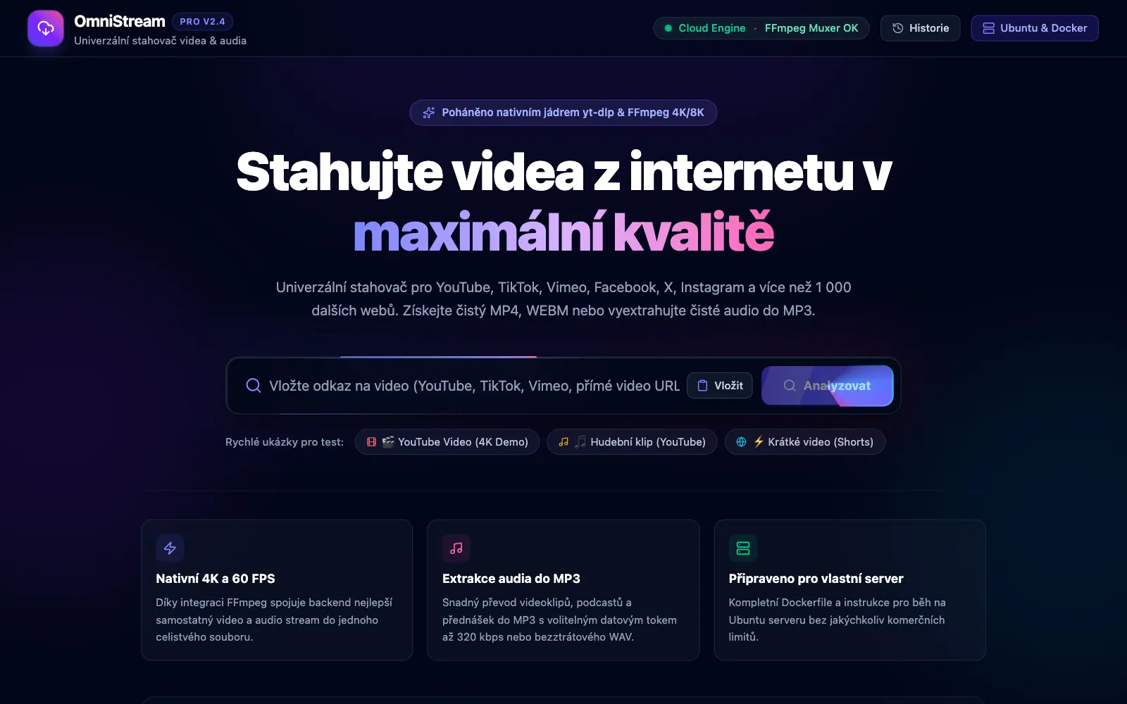 OmniStream — obrazovka 1