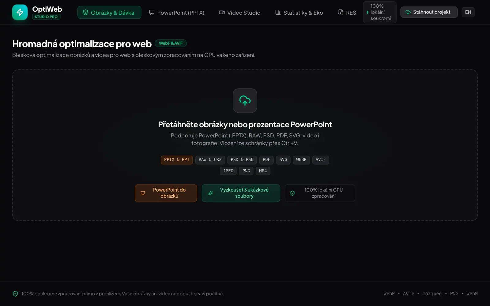 OptiWeb Studio — obrazovka 1